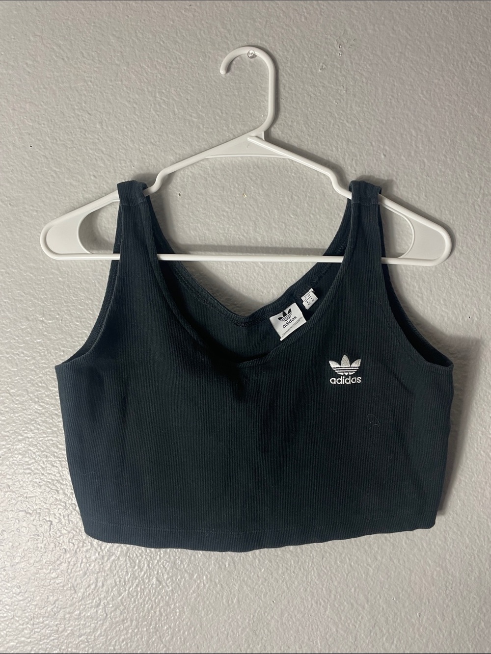adidas Black Ribbed Cropped V-Neck Tank
